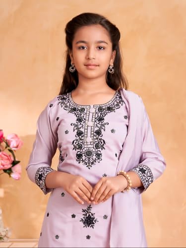 Image of Aarika Girls Ethnic Wear Sea Green Colour Thread Sequin Embroidery Kurti Pant Set With Dupatta