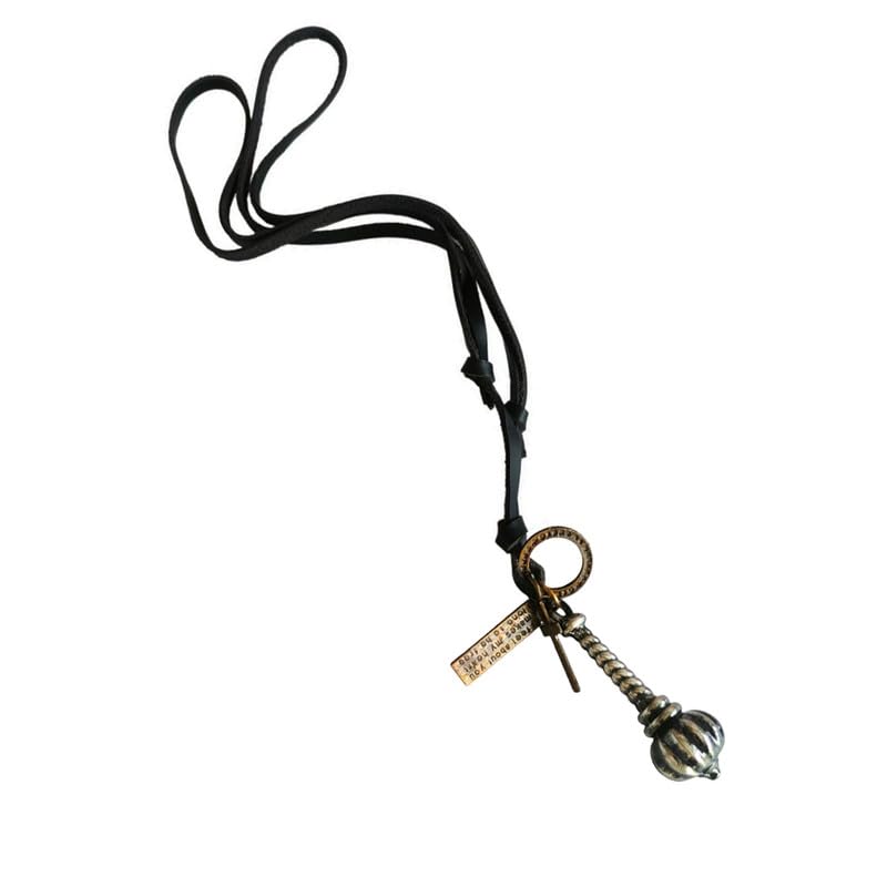 Religious Lord Pawanputra Hanuman Gada Grey Metal, Leather Pendant Necklace Chain For Men And Women-image-8