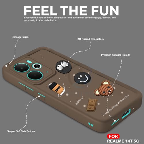 Image of AESTMO Back Case Cover for Realme 14T 5G Cover | Cute Fun Cartoon 3D Ball | Coffee Silicone Case | Full Body Protection | Camera Protection Back Cover for Realme 14T 5G (Brown)