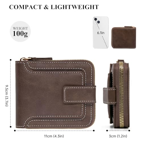 LJCZKA Zipper Leather Wallet for Men Large Capacity Bifold Credit Card Holder Coin Cash Purse with Flap ID Window (Brown)2