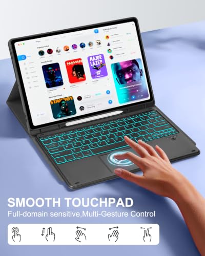Image of EAMPANG Case with Trackpad Keyboard Mouse for Samsung Galaxy Tab S10+ Plus | /S9 FE+ Plus /S9+ Plus /S8+ Plus /S7 FE /S7+ Plus 12.4 inch,Smart Touchpad 7 Color Backlit Keypad Magnetic Cover Pen Slot Black