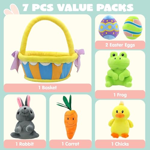JOYIN-7-Pcs-Basket-for-Easter-Plush-Original-Style-Plushies-Playset-Stuffers-Toys-Party-FavorsPlush-Baby-Toddler-Kids-of-All-Ages JOYIN 7 Pcs Basket for Easter Plush Original Style Plushies Playset Stuffers Toys Party FavorsPlush Baby Toddler Kids of All Ages