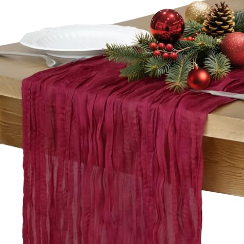 Christmas Table Runner, 10FT Burgundy Table Runner 35*120inch Boh...