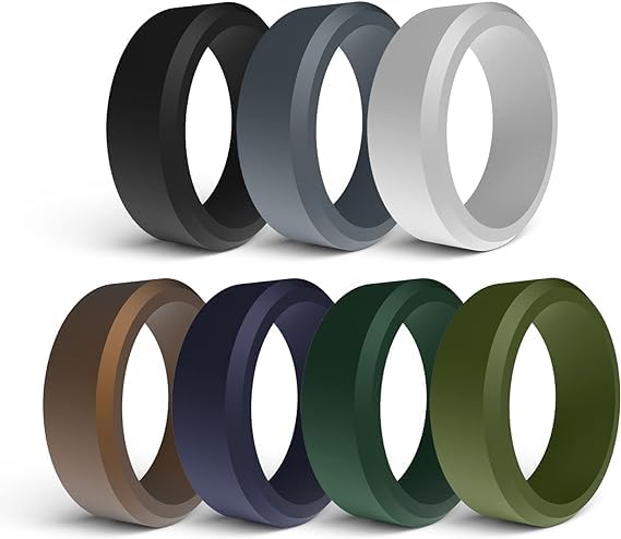 YKingder Silicone Wedding Rings for Men - Rubber Engagement Bands - 8mm Wide - 2mm Thick