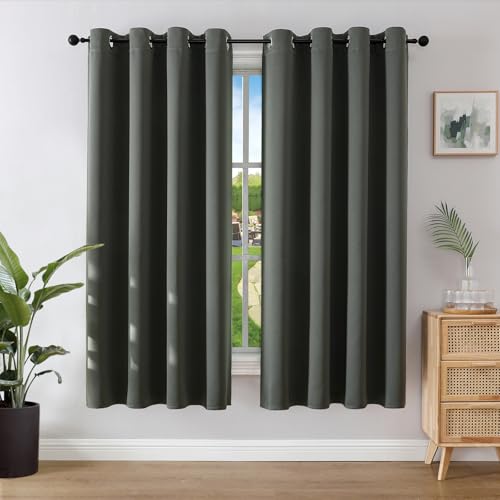 Image of Joydeco Blackout Curtains for Bedroom 66 x 72 Inch, Eyelet Thermal Insulated Energy-saving Drapes for Room Darkening Light Filtering, Nursery Window Treatments 72 Inch Drop, 2 Panels - Dark Grey