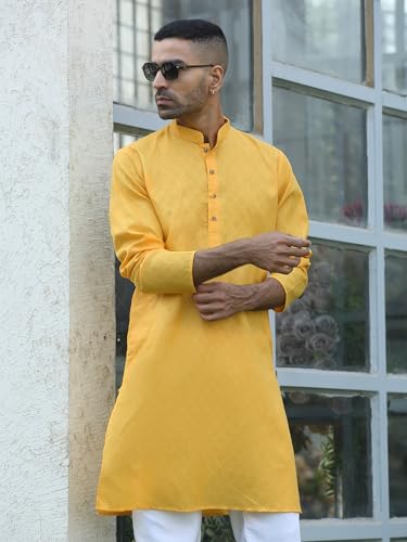 Image of KRAFT INDIA Men's Cotton Kurta Pyjama Set | Woven Design Traditional Ethnic Wear | Festive, Wedding & Casual Outfit | Comfortable & Breathable Fabric