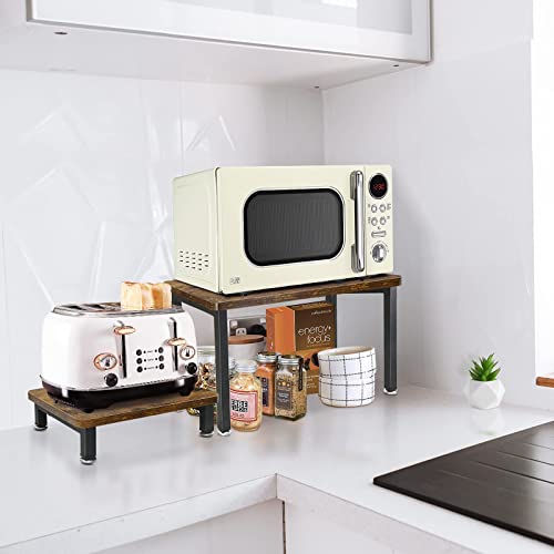 Desktop Printer Stand With Monitor Stand Set Of 2, Desktop Stand For Printer, Printer Shelf With Monitor Stands For Space Organizer As Storage Shelf, Book Shelf, Double Tier Tray With Hardware(Brown) #TOP4