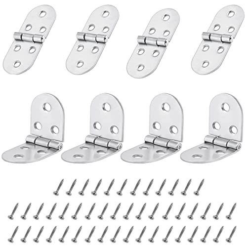 8-Piece Round Edge Flip Top Hinge Set, Folding Hardware with Screws for Tables Cabinets & Wardrobes