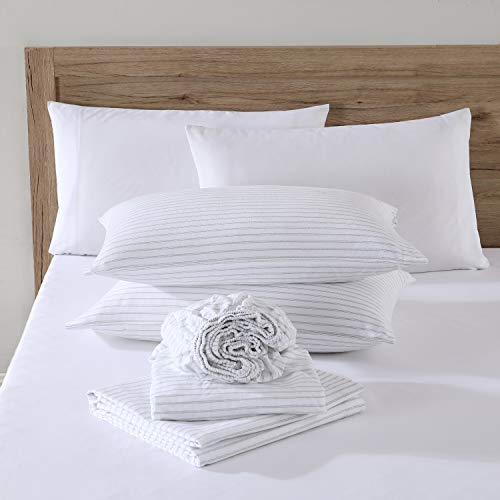 Image of Eddie Bauer - Flannel Sheets Full Size, Anti-Pilling & Wrinkle Resistant Cotton, Touchably Soft for All-Season Comfort - Bed Sheets with Matching Pillowcases & Fitted Sheet (Trail Stripe Grey)