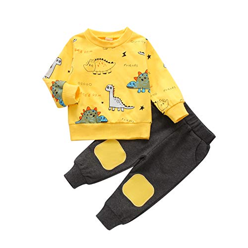 Toddler Baby Boys Hoodie Outfits Long Sleeve Sweatshirts Top Jeans Clothes Fall Winter 2t Outfits (Yellow, 3-4T)