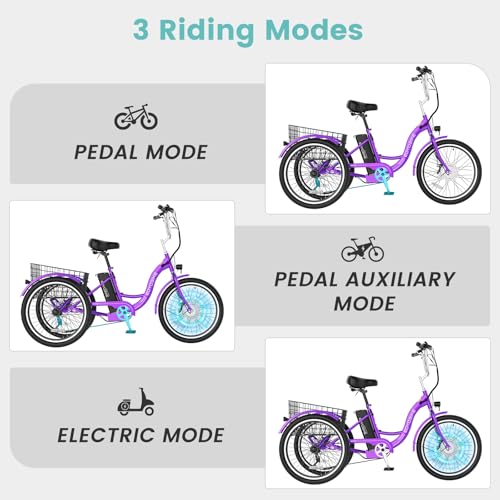 Electric Tricycle for Adults Seniors, 24/26 Inch 3 Wheel