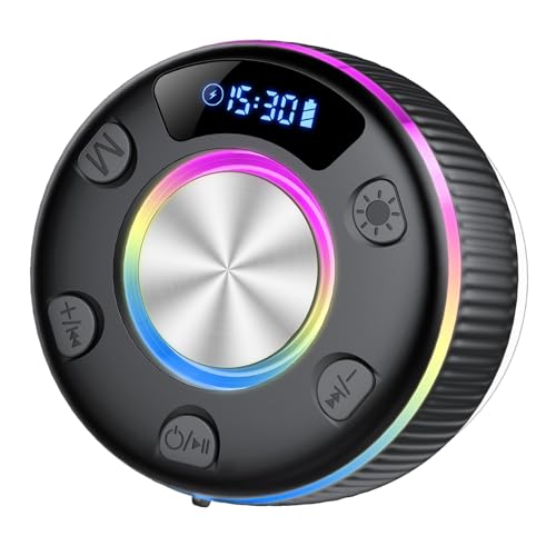 Bluetooth Shower Speaker, IP7 Waterproof Portable Bluetooth 5.3 Speakers with Suction Cup, Mini Wireless Speaker with RGB Lights Time Display, Loud Stereo Sound for Bathroom Beach Outdoor Party Gift