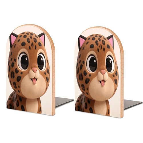 Sujetalibros de leopardo de madera resistente con acabado de lujo para bibliotecas 2