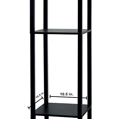 Floor Lamp with Shelves - Room Light by Lightaccents - Corner Storage Standing Bookshelf Lamp - Bedroom Light with Wooden Storage Shelves and White Cotton Linen Shade (Black) - Thumbnail 4