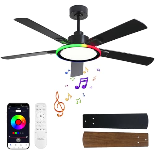 52" Ceiling Fans with Lights,Bluetooth Ceiling Fan with Speaker,6...