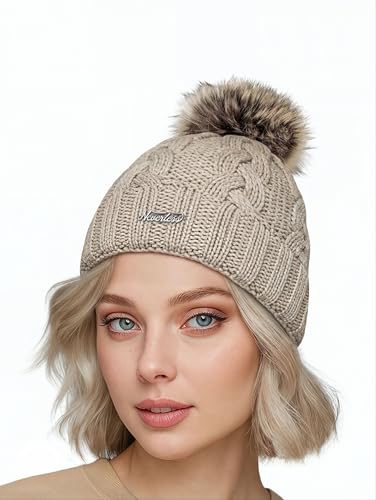 Neverless® Damen Strickmütze Zopfmuster Fleccefutter Bommelmütze...