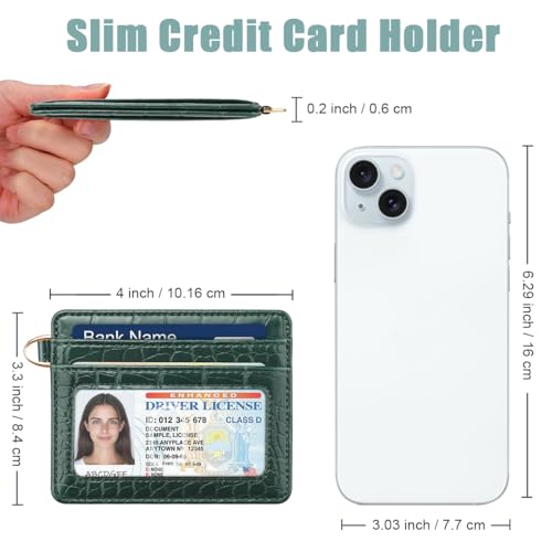 Image of Slim Credit Card Holder Crocodile Wallet Women Thin Wallets | Alligator Print RFID Blocking Minimalist Lightweight Pocket Small Cute Cards Holders, Retro Green Croc
