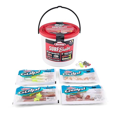 Berkley Saltwater Buster Kit 38 Piece Set Includes 2 Bags of Gulp! Shrimp 2 Bags of Gulp! Sand Crab Flea Pompano Rig 2 oz. Pyramid Weight and Bait Bucket