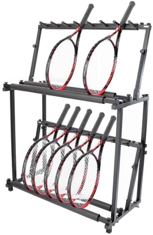 Tennis Racket Storage Rack for Adults Kids, Large Garage Driveway Backyar Tennis Training Equipment, Hold Up 14 Tennis/Badminton Racket, Black
