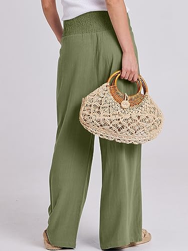 Image of ANRABESS Women Linen Palazzo Pants Summer Boho Wide Leg High Waist Casual Lounge Pant 2026 Beach Travel Vacation Outfits