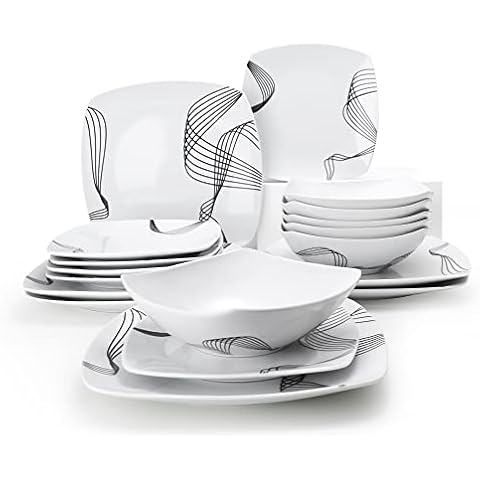 Hoften Simple Lines Dinnerware Sets, 18-Piece Kitchen Dinnerware Set, Plates and Bowls Set, Dishwasher, Microwave Safe, Chip Resistant (Line Spectrum) Cover