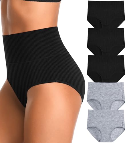 Image of High Waisted Womens Underwear Cotton Tummy Control Postpartum Essentials Full Coverage Panties Soft Comfortable Briefs