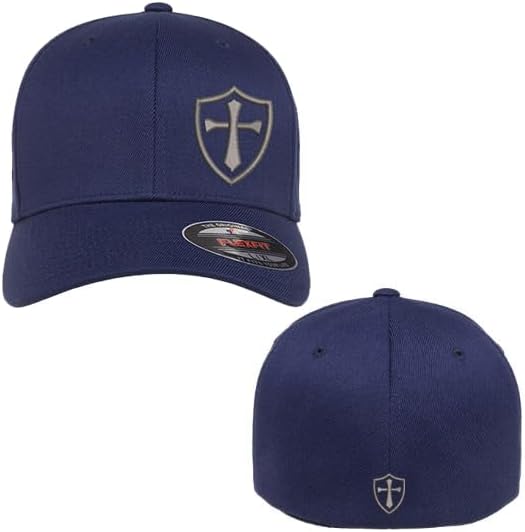 Crusader Cross Military Logo Front and Back Embroidered Fitted Hat Black Grey Navy Red Olive Royal Blue Curved or Flat Brim - Image 6