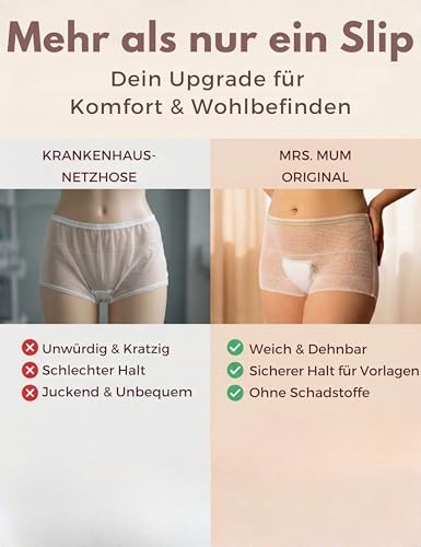 Mrs. Mum Wochenbett Unterwäsche I 8 STK. I DERMATEST: SEHR GUT I Made in EU I Öko-Tex I Wöchnerinnen Slips zur Fixierung von Wochenbett Binden nach Geburt I Netzhosen Wochenbett