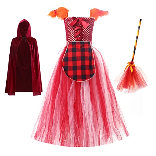 HIHCBF Girls Halloween Witch Costume - Pumpkin Skull Print Dress With Witch Hat, 4-5T