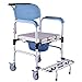 Sedia da Doccia con Sedia a Rotelle,Sedia da Toilette con Ruote,Portatile Sedia WC Con Ruote,Cuscino Sedile Rimovibile Freno a Quattro Ruote Seduta a Forma di U Adatto a Persone Obese