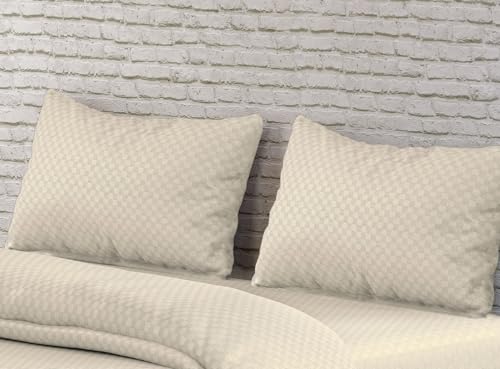 Image of Trance Home Linen 300TC 100% Cotton Jacquard Checks Pillow Covers | Set of 2 Pillow Cases |Standard Size (18 x 28 inch, Pearl)
