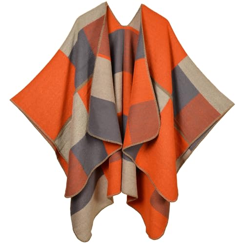 KirGiabo plaid sweater poncho cape