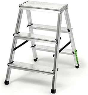 KADAX Aluminium Step Ladder, Folding Step Ladder up to 125 kg, with Non-Slip Steps, Step Ladder, Double-Sided Aluminium Ladder, Folding Ladder, Household Ladder (3 Steps)