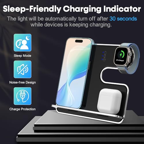 3-in-1 Wireless Charger for Apple Fanboys: Aluminum Alloy Charging Station for iPhone Apple Watch and Airpods - Detachable Travel Charger for Multiple Devices