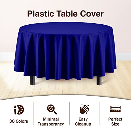 Exquisite 12-Pack Premium Plastic Tablecloth 84In. Round Table Cover - Navy Blue #TOP2