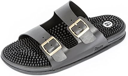Revs Premium Reflexology Massage & Acupressure Sandals for Natural Health Therapy, Pain Relief, Recovery. Shock Absorbing, Cushion Comfort & Arch Support (23cm / Women US 5-5.5 / Men US 4-4.5, Black)