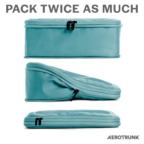 Image of Aerotrunk Compression Packing Cubes for Travel - Luggage Organizer Bags - Double Zipper Packing Cubes for Suitcases (12-Pack, Teal)