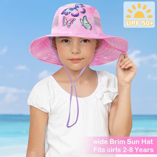 Image of Kids Sun Hat for Toddler Girls Unicorn Bucket Hats UV Protection Summer Hat for Kids Wide Brim Fishing Hat 2-8 Years