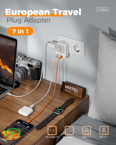 image for 2 Pack European Travel Plug Adapter (No Voltage Conversion), TESSAN US
