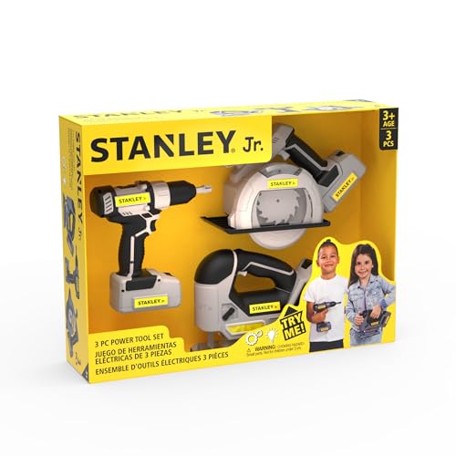 Stanley Jr. 3 Pack Kids Toy Power Tool Set with Drill Circular Saw and Jigsaw Fun Pretend Play Tools for Young Builders Ages 3+ Batteries Included