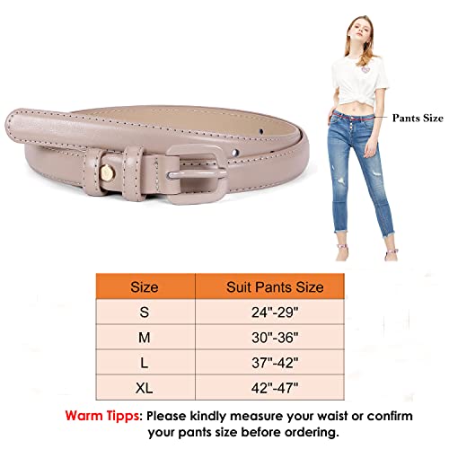 Whippy Women Skinny Leather Belt Thin Waist Jeans Belt For Pants In Pin Buckle Belt, Beige, Pants Size 24-29 Inches #TOP4