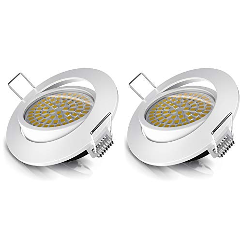 Brandson - 2x LED Deckenspot dimmbar und schwenkbar - Ultra Flache LED Spots Einbauleuchte - Einbauspot Deckenstrahler - Slim Aluminium Rahmen Edelstahl Optik - Abstrahlwinkel 120 Grad - 230V - weiß