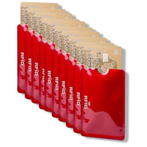 2022 - Lot de 10 Étuis De Protection Donnees Carte Bancaire sans Contact Souple, Housses Pochettes Blindé Anti RFID NFC pour Carte De Crédit, Carte Bleue, CB Blocage, Piratage, Fraude, Vol (Rouge) Cover