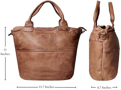 Image of RUSTIC TOWN Leather Tote Bag for Women - Washed Leather Shoulder Bag Hobo Crossbody Travel Handbag Ladies Purse Large Office Satchel