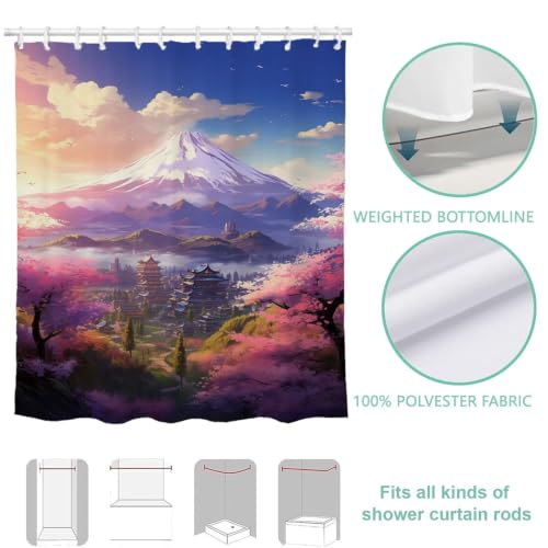 Rideau de douche Mont Fuji 200x120 cm en polyester imperméable - 8