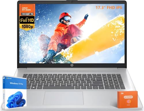 Image of HP 17 inch Laptop, 17.3 inch FHD IPS Display, AMD Ryzen 5 (Beats i7-11370H), AMD Radeon Graphics, 64 GB RAM, 2 TB SSD, Wi-Fi 6, Webcam, Long Battery Life, Business & Student, Win 11 Pro, RH-Acccessories