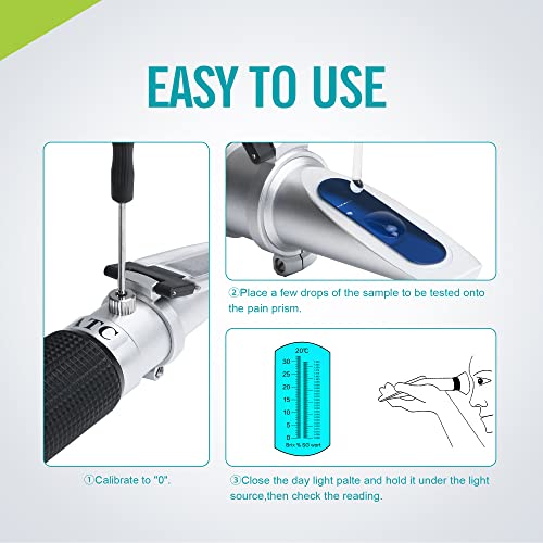 Lachoi Alcohol Refractometer With Atc Brix Refractometer For Alcohol Meter For Homebrew Dual Scale Specific Gravity 1.000-1.130 & Brix 0-32% For Beer Brewing Alcohol Refractometer #TOP2
