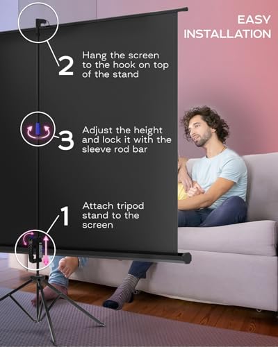 Image of PropVue Projector Screen with Stand 120 inch - Indoor and Outdoor Projection Screen for Movie or Office Presentation - 4:3 HD Premium Wrinkle-Free Tripod Screen