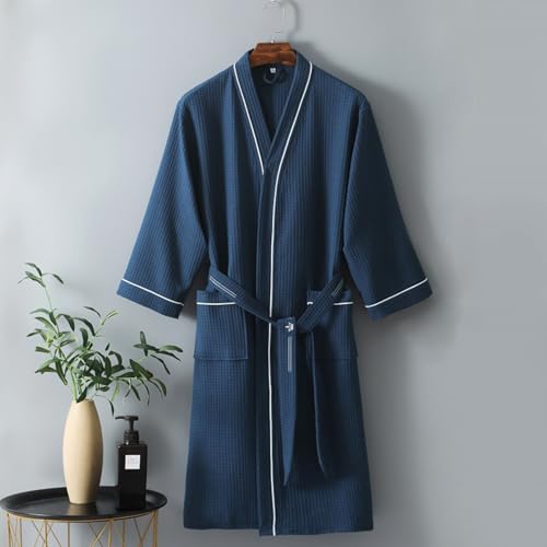 Unisex 100% cotton Waffle Knit Robe V Neck Midi Kimono Robes Soft Lightweight Spa Bathrobe with Pockets2