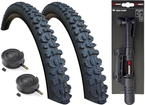 Image of Kenda Smoke 26 x 1.95 Mountain Bike Tyres with Schrader Valve Inner Tubes (PACK OF 2) + MINI PUMP